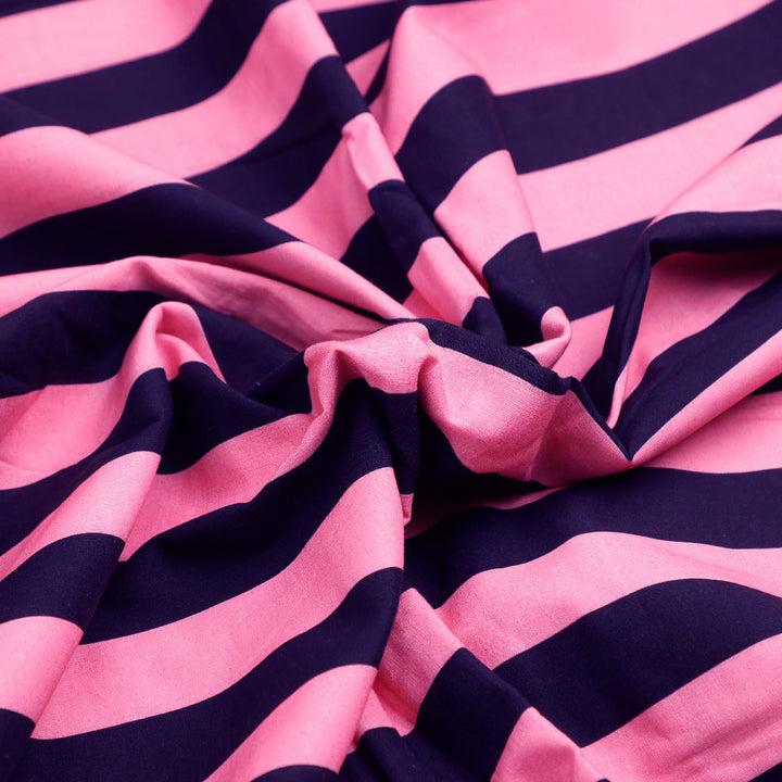 Classy Black and Pink Striped Pure Cotton Digital Printed Fabric