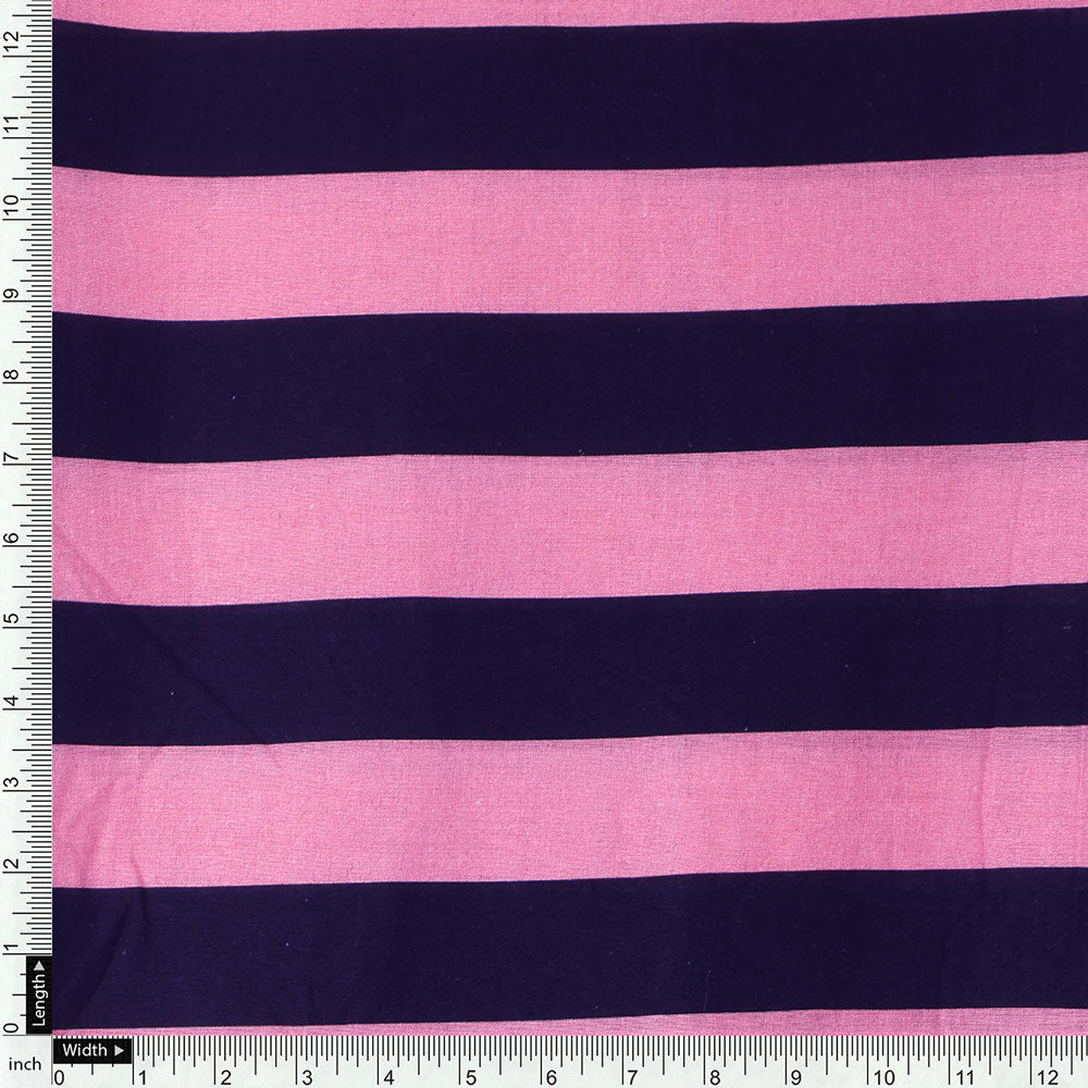 Classy Black and Pink Striped Pure Cotton Digital Printed Fabric