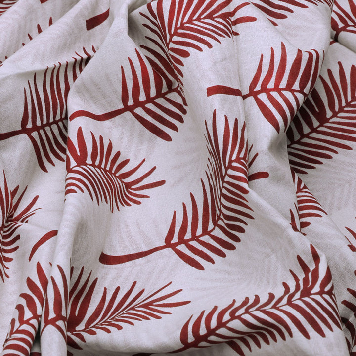 Red Pedate Leafs Digital Printed Fabric - Pure Cotton