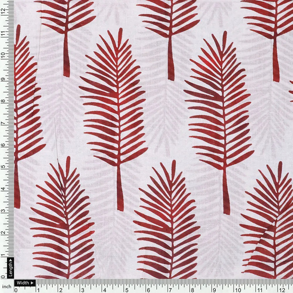 Red Pedate Leafs Digital Printed Fabric - Pure Cotton – pco 0 ta08441 108 d