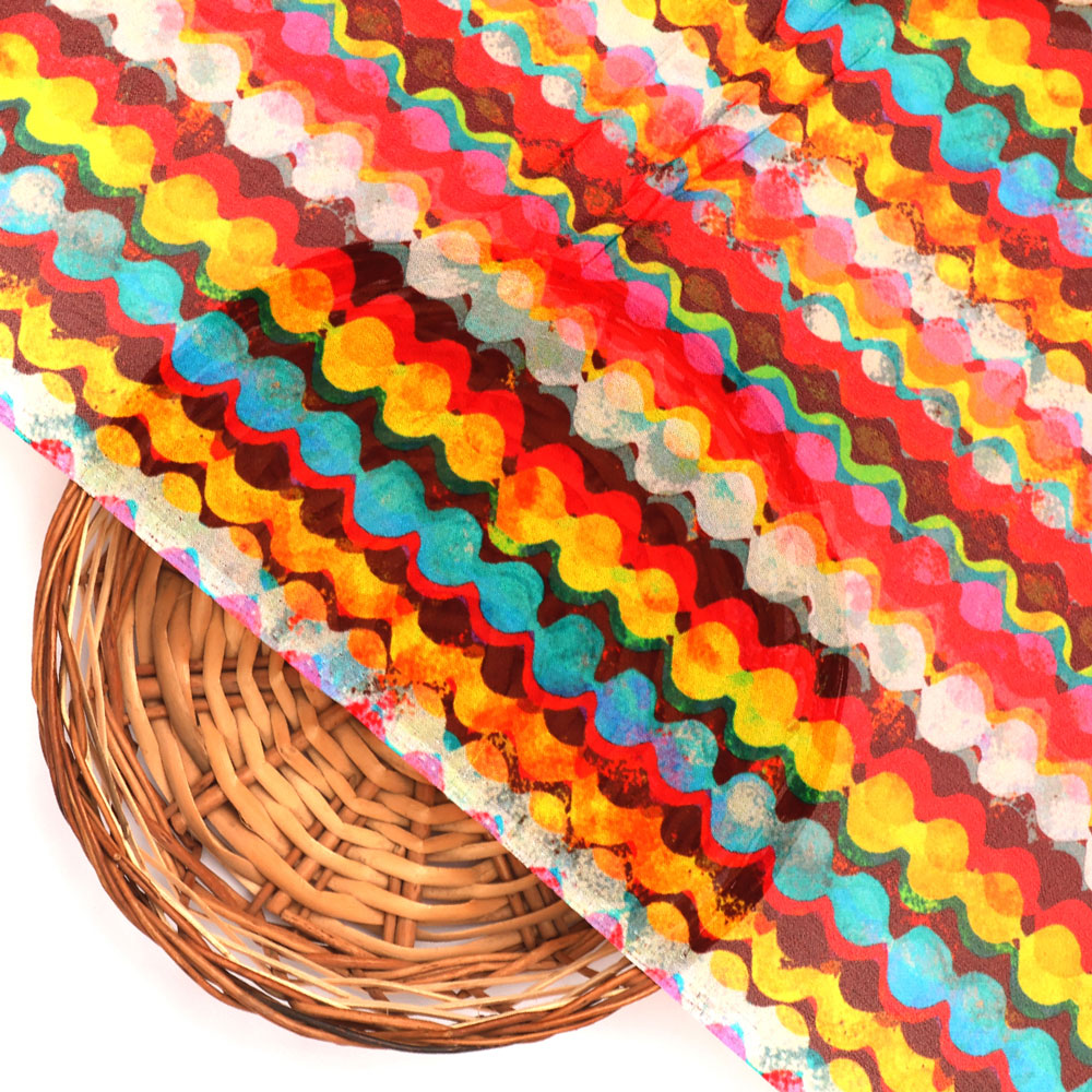 Colourful Round Stripes Digital Printed Fabric
