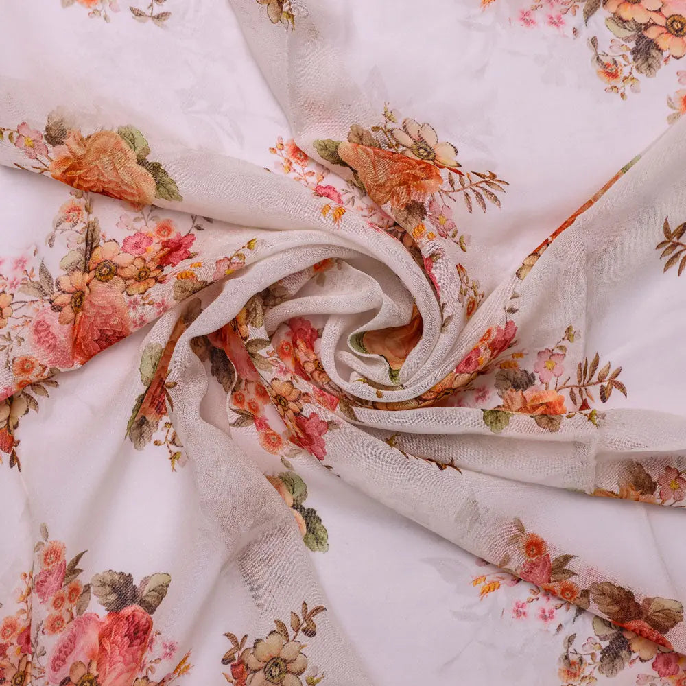 Classic Multicolor Roses With Leaves Digital Printed Fabric - Pure Georgette – pg 0 ta07849p8 110 a