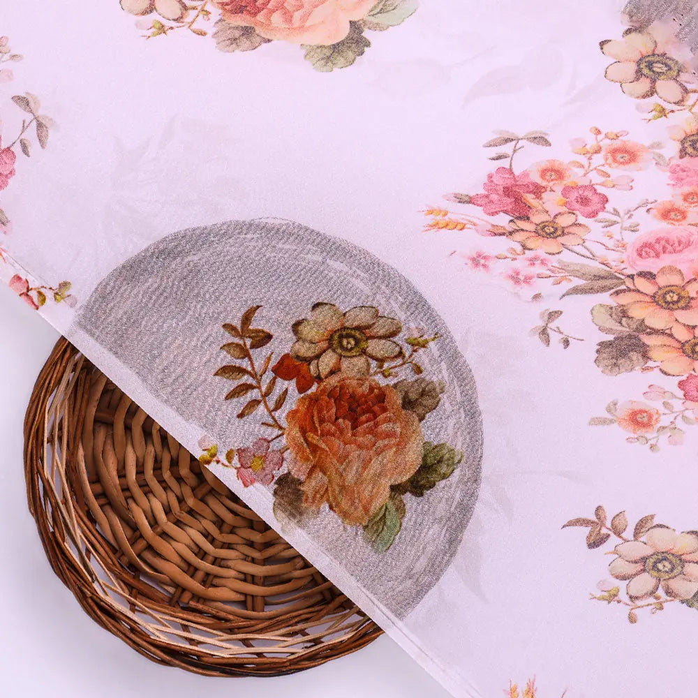 Classic Multicolor Roses With Leaves Digital Printed Fabric - Pure Georgette – pg 0 ta07849p8 110 b