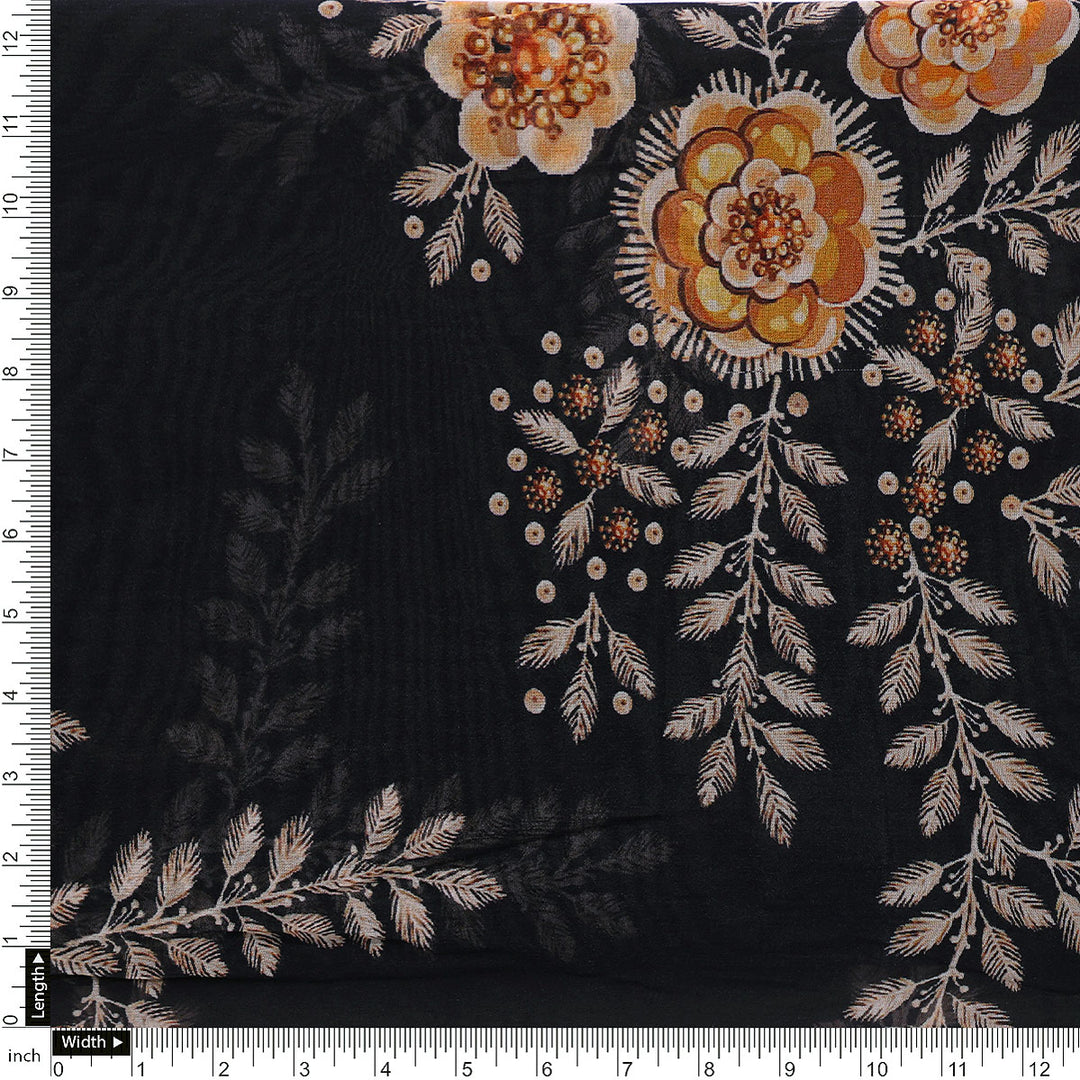 Embroidery Flower And Buds Digital Printed Fabric - Pure Georgette