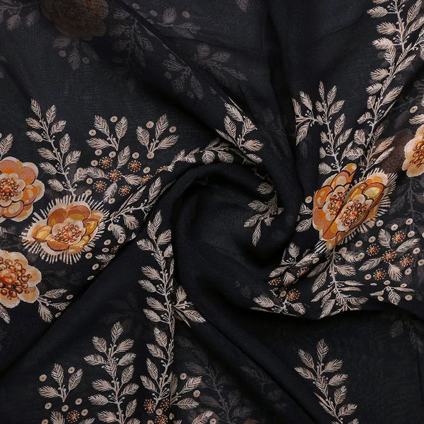 Embroidery Flower And Buds Digital Printed Fabric - Pure Georgette – pg 0 ta08266p 110 b - alternate view