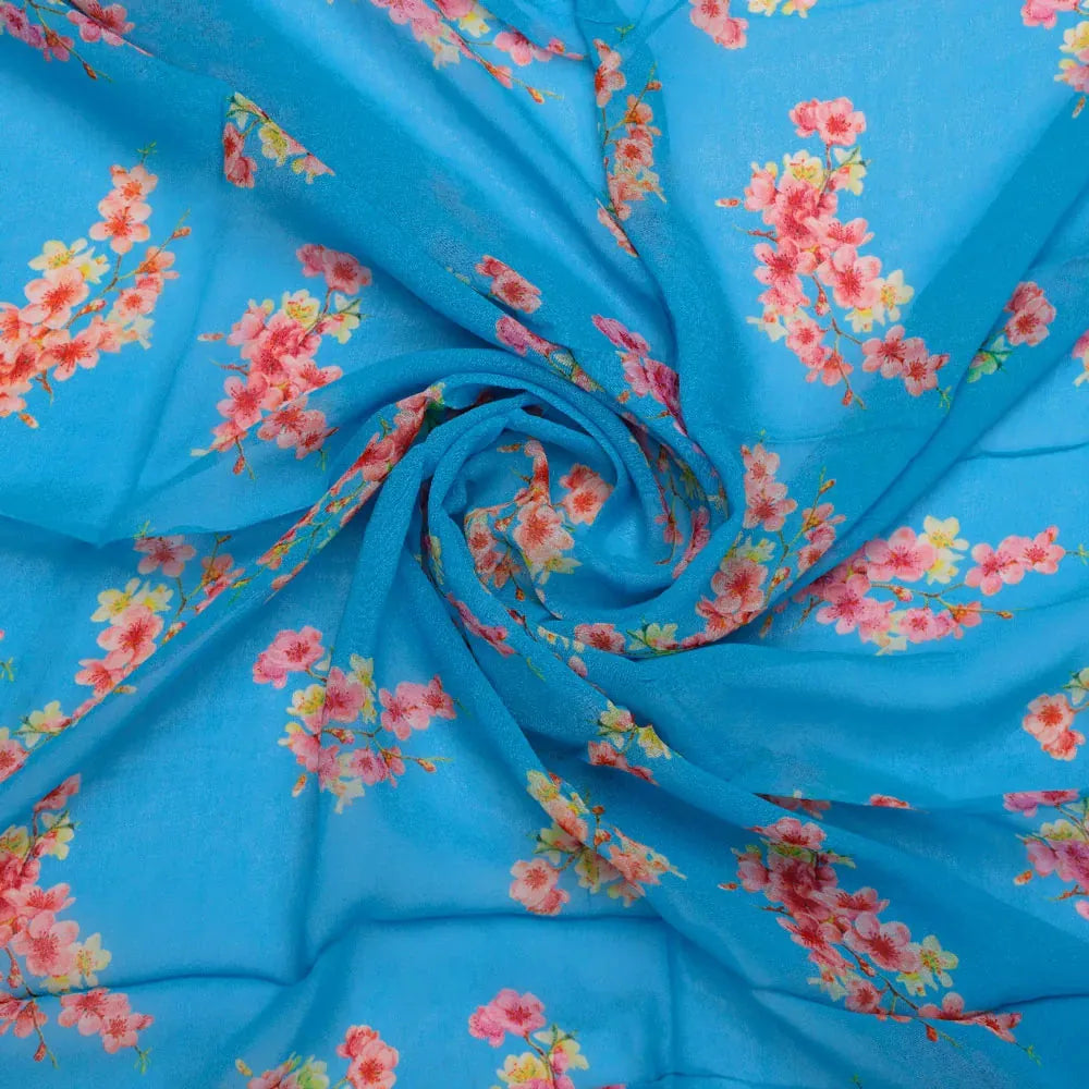 FAB VOGUE Studio's Pure Georgette Digital Printed Ditsy Fabric in Blue – pg 0 ta08283 110 a
