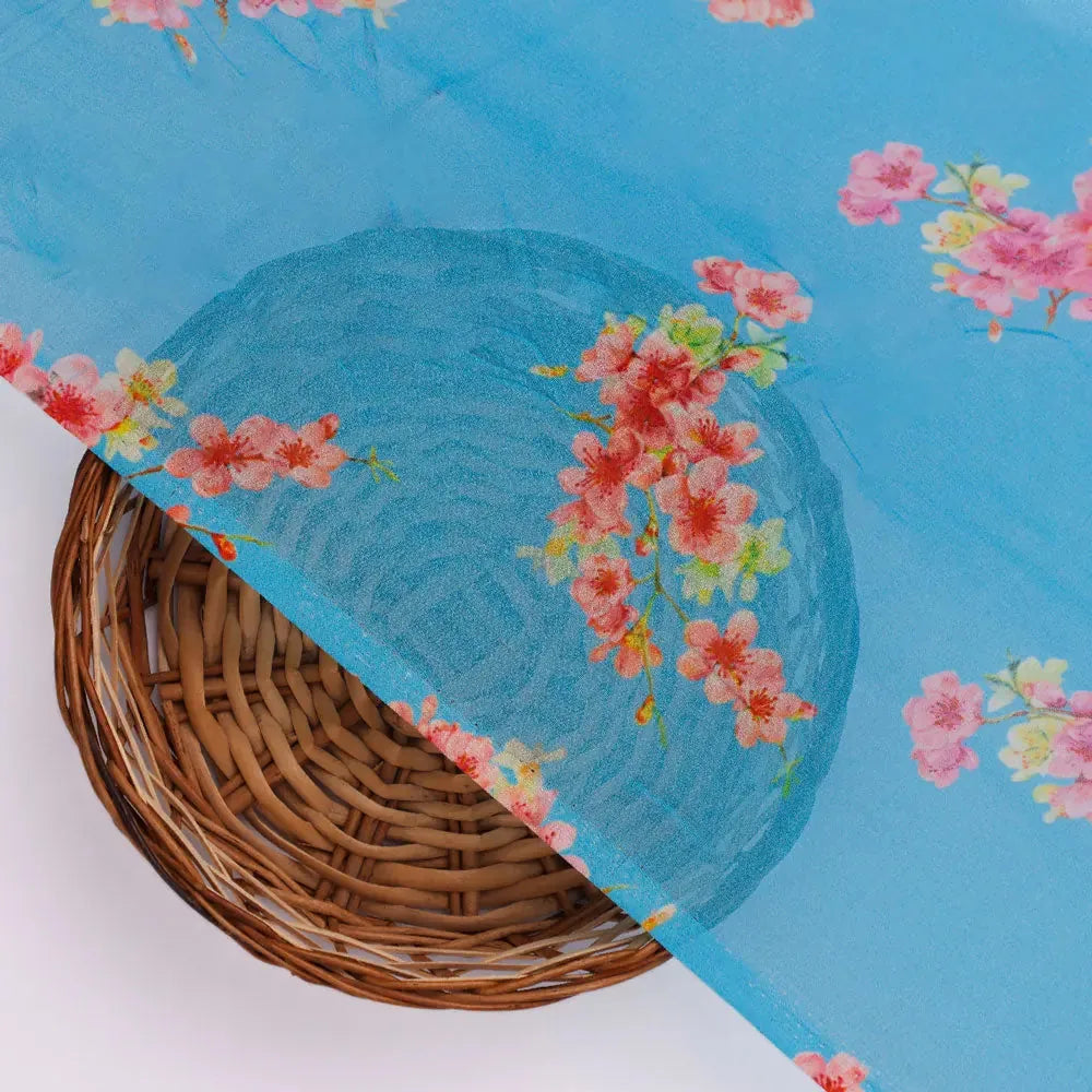 FAB VOGUE Studio's Pure Georgette Digital Printed Ditsy Fabric in Blue – pg 0 ta08283 110 b