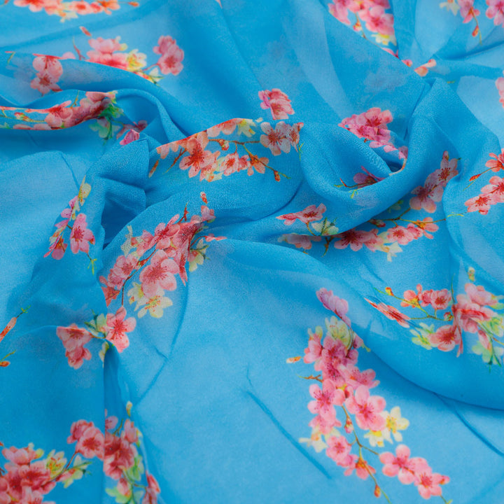 FAB VOGUE Studio's Pure Georgette Digital Printed Ditsy Fabric in Blue