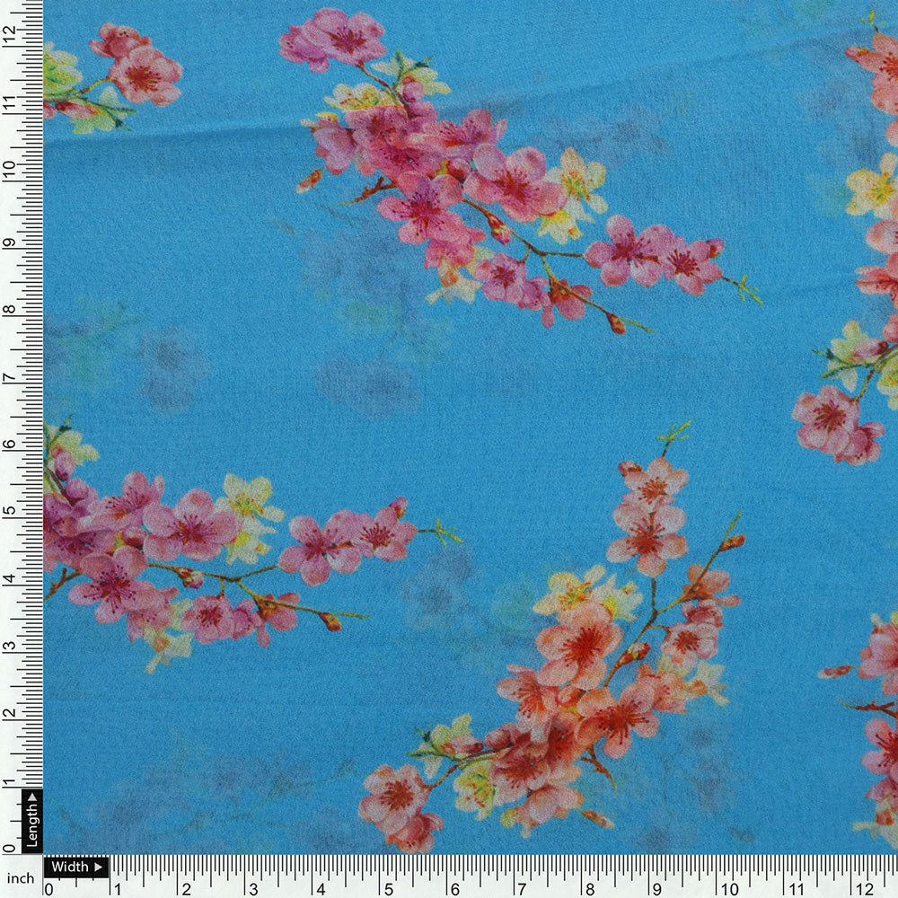 FAB VOGUE Studio's Pure Georgette Digital Printed Ditsy Fabric in Blue