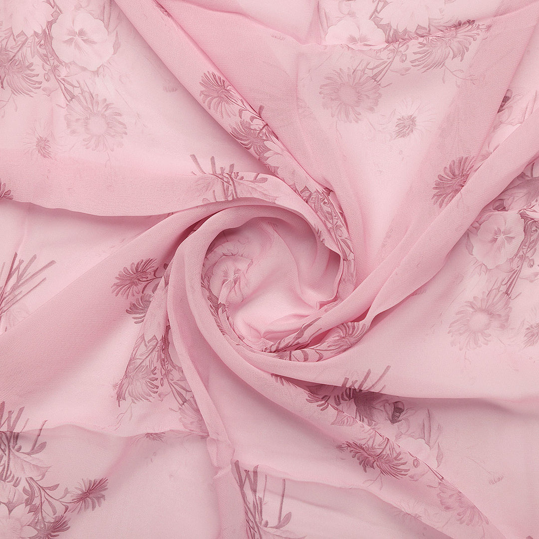 Pinkish Sunflower And Citntz Digital Printed Fabric - Pure Georgette