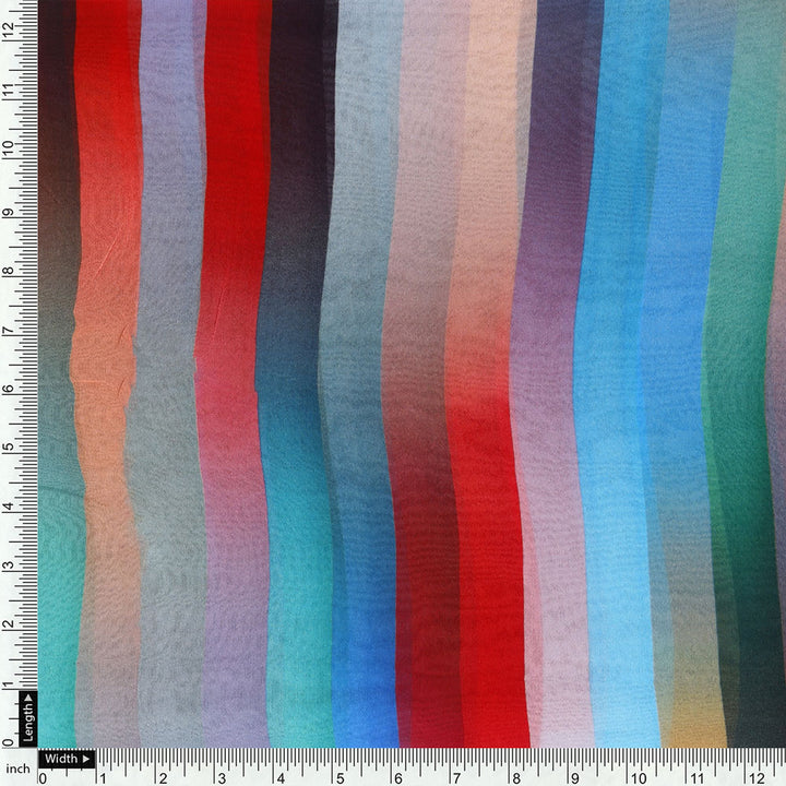 Gorgeous multicolored strips digital printed fabric in pure Georgette