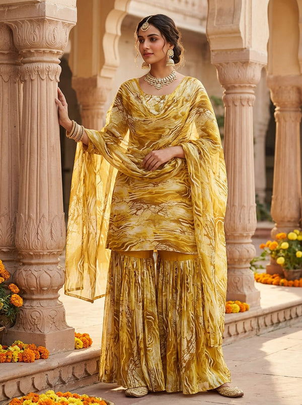 Yellow Abstract Wavy Animal Streaks Chinon Digital Printed Fabric - Sharara Set Lookbook - PLCH-0-PA6048-108 - alternate view