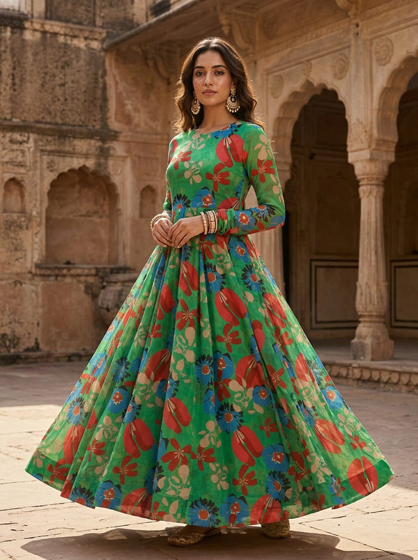 Multicolor Vibrant Abstract Floral Chinon Digital Printed Fabric - Anarkali Kurta Set Lookbook - PLCH-0-PA7238-108 - alternate view