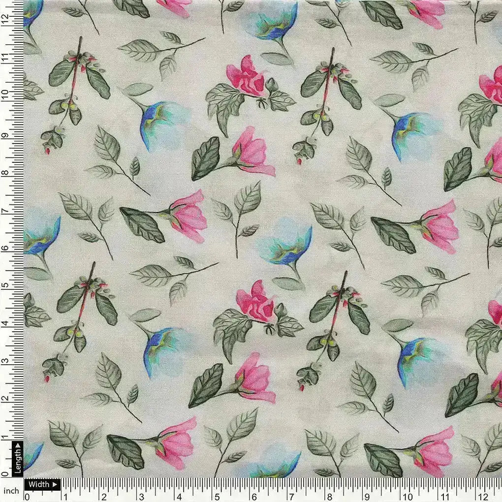 Flower With Olive Leaf Digital Printed Fabric - Pure Muslin – pm 0 ma0109 110 a