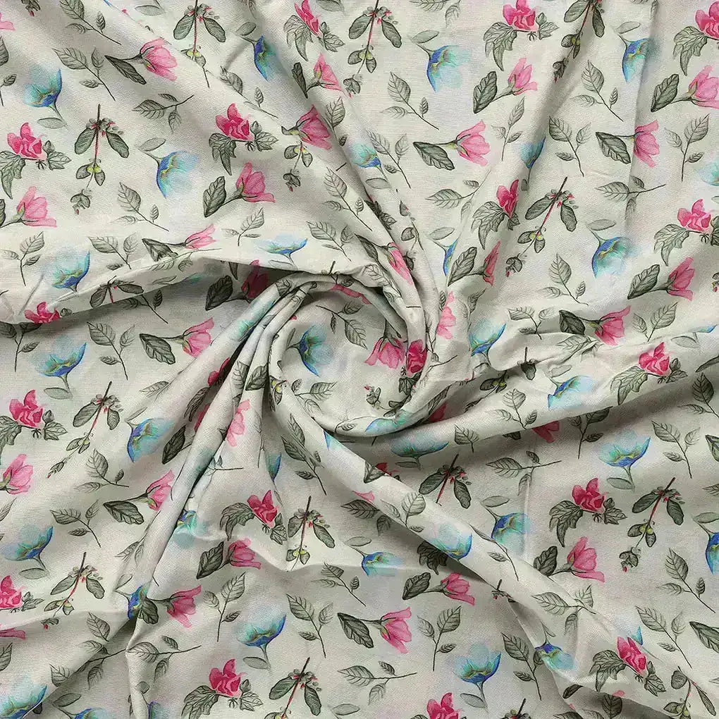 Flower With Olive Leaf Digital Printed Fabric - Pure Muslin – pm 0 ma0109 110 b