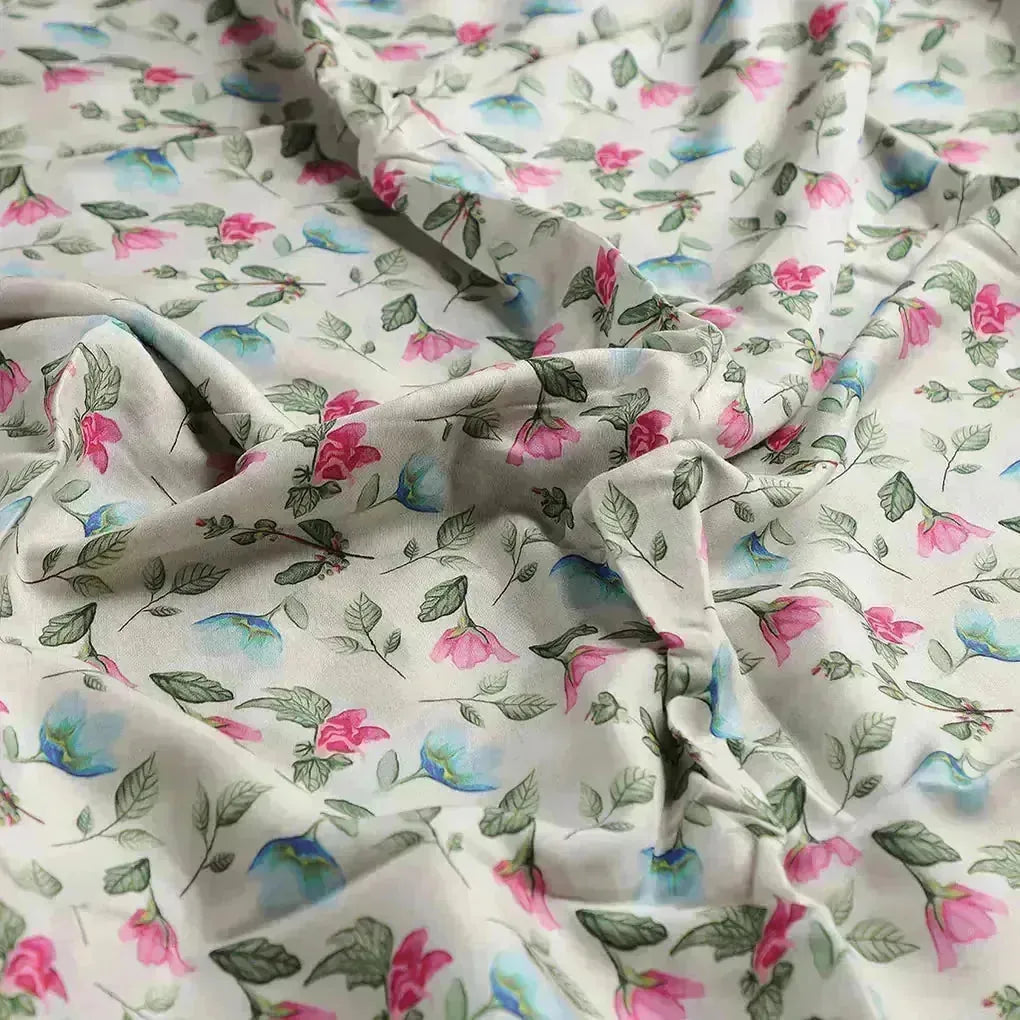Flower With Olive Leaf Digital Printed Fabric - Pure Muslin – pm 0 ma0109 110 c