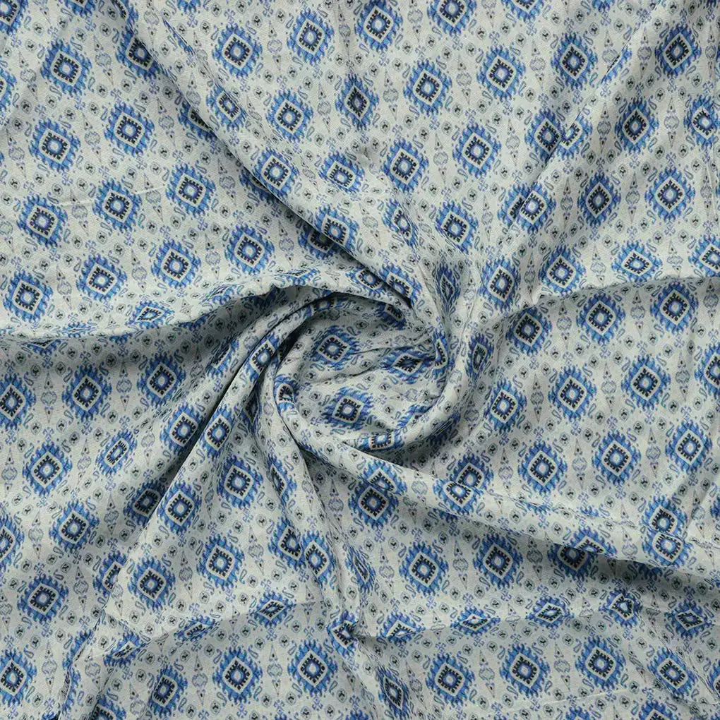 Tiny Blue Medallion Motif Digital Printed Fabric  - Pure Muslin – pm 0 ma012738 110 b