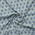 Tiny Blue Medallion Motif Digital Printed Fabric  - Pure Muslin – pm 0 ma012738 110 b