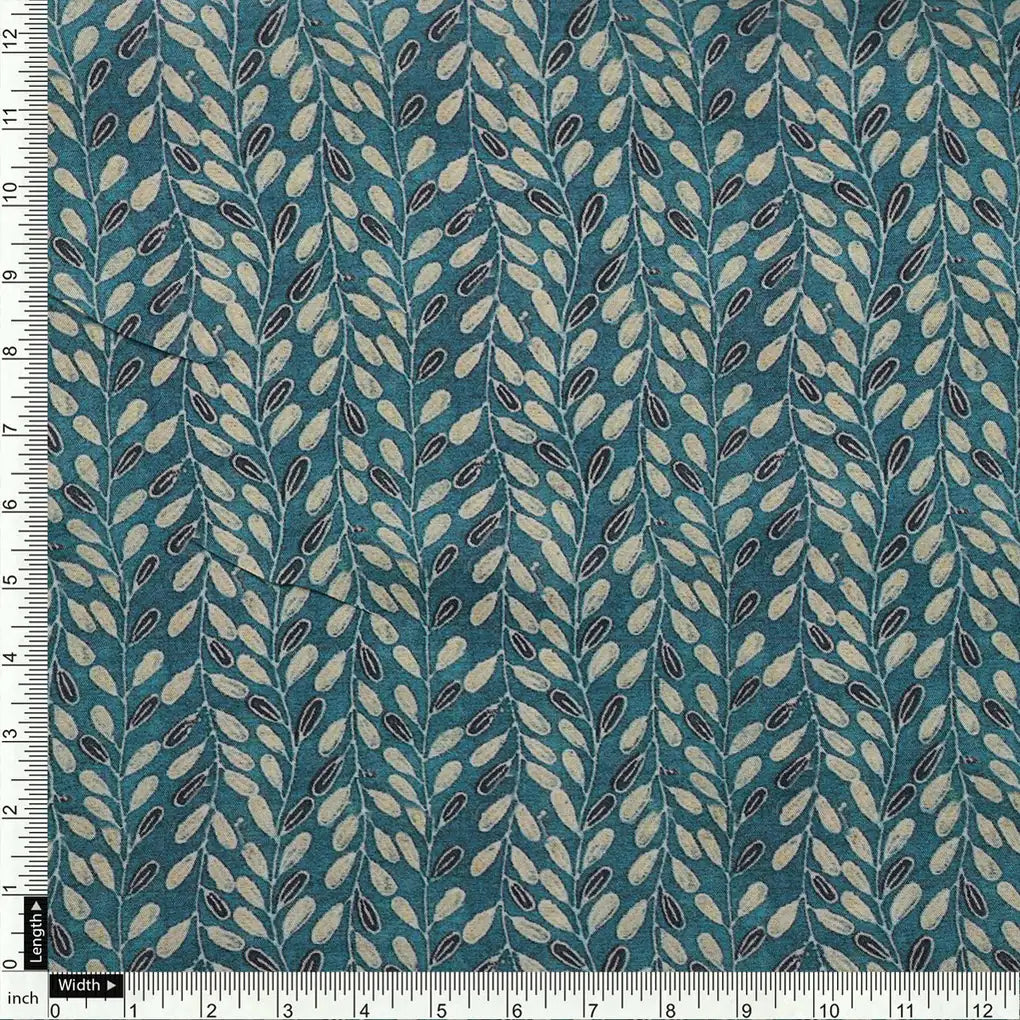 Beautiful Valley Of Leaves With Blue Digital Printed Fabric - Pure Muslin – pm 0 ta 05994 110 acopy
