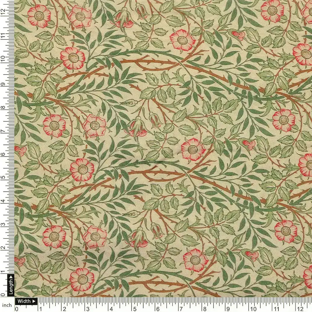 Western Flowers Small Leaves Digital Printed Fabric - Pure Muslin – pm 0 ta 05994 110 acopy 1