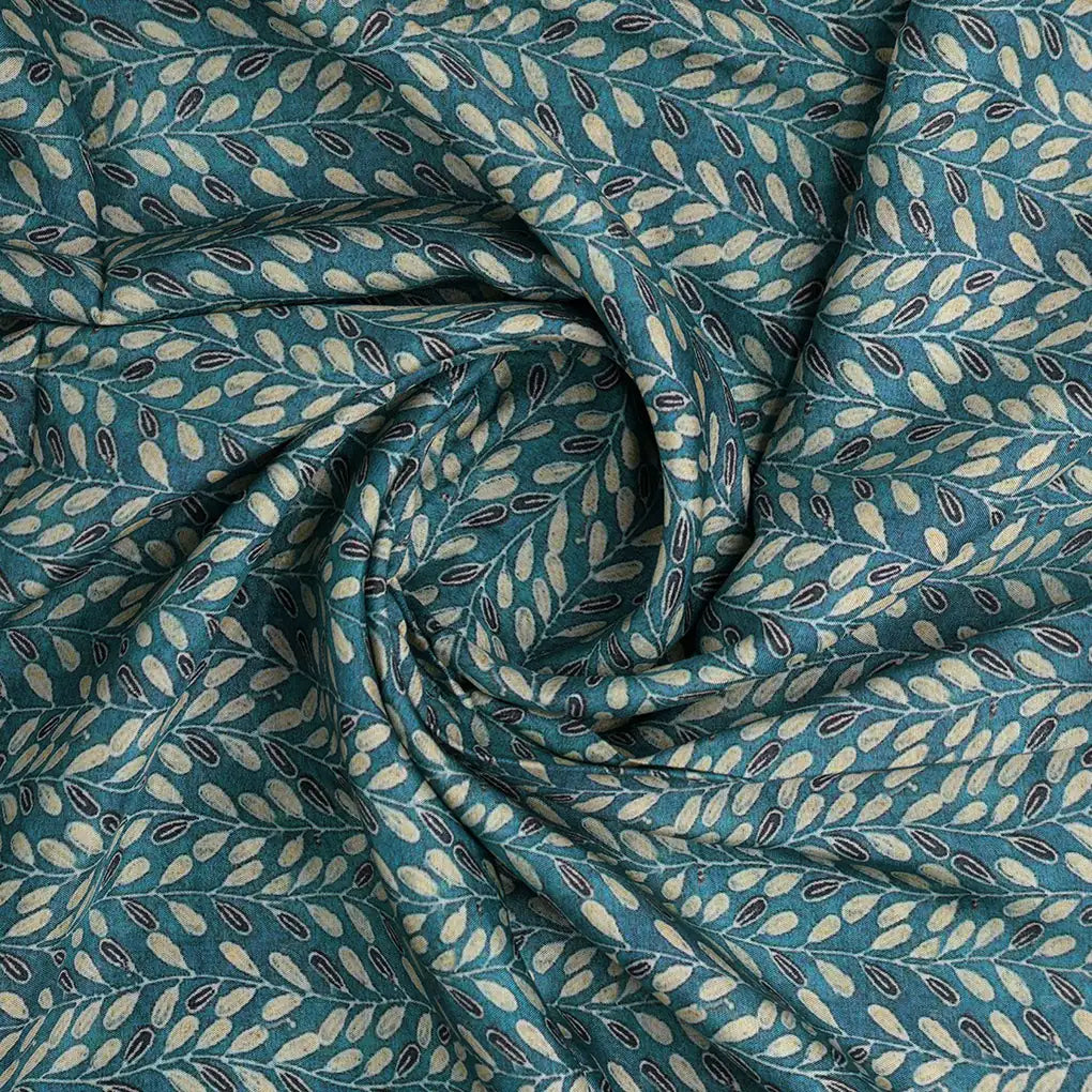 Beautiful Valley Of Leaves With Blue Digital Printed Fabric - Pure Muslin – pm 0 ta 05994 110 bcopy