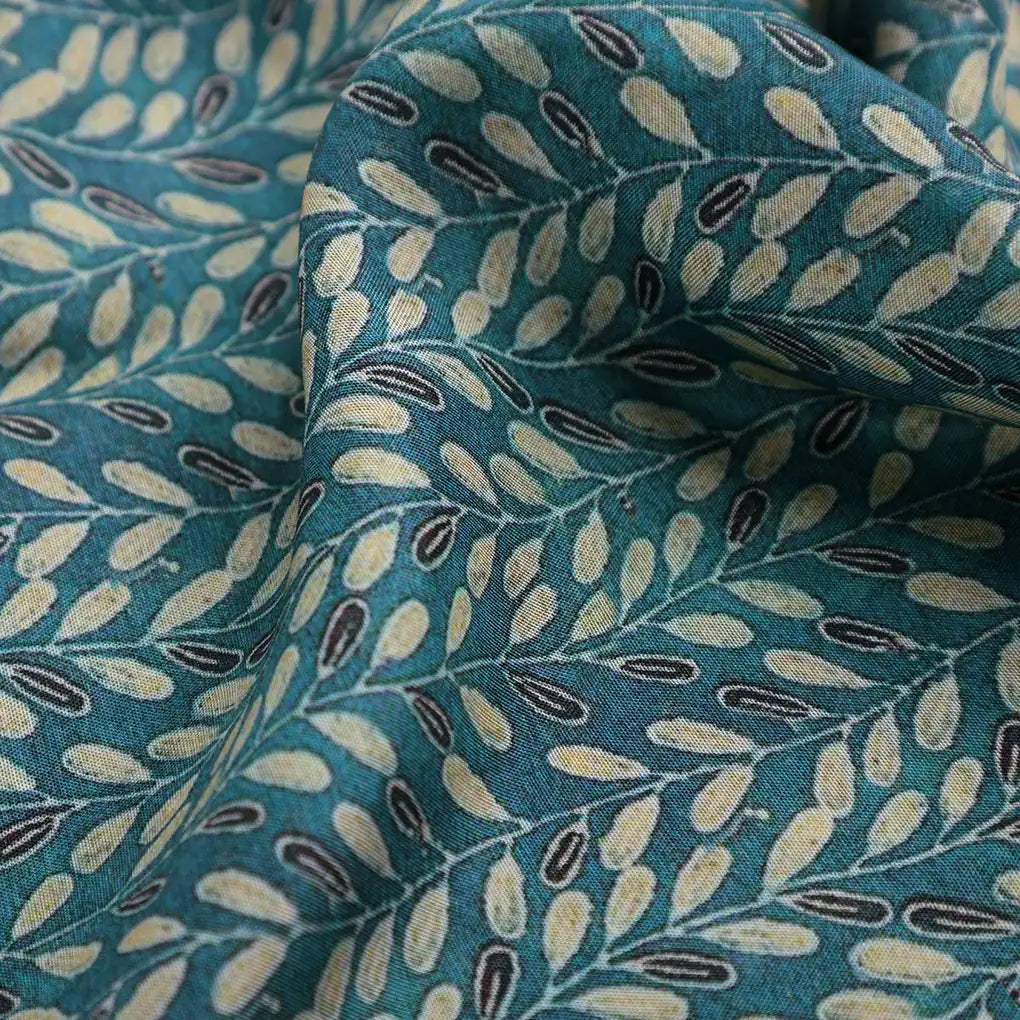 Beautiful Valley Of Leaves With Blue Digital Printed Fabric - Pure Muslin – pm 0 ta 05994 110 ccopy