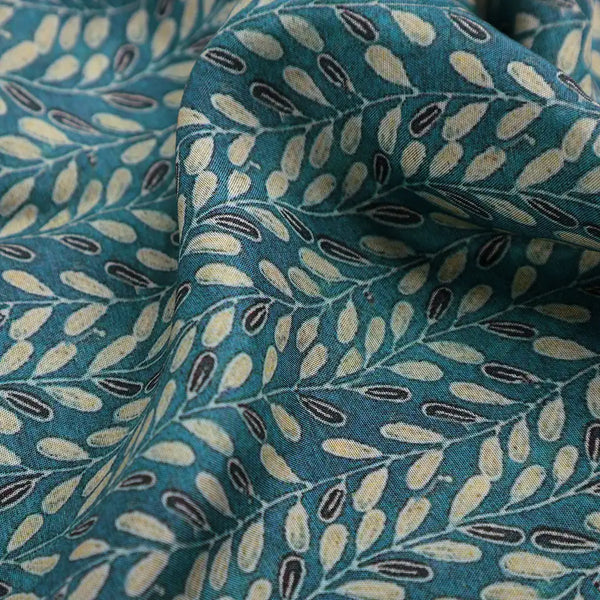 Beautiful Valley Of Leaves With Blue Digital Printed Fabric - Pure Muslin – pm 0 ta 05994 110 ccopy