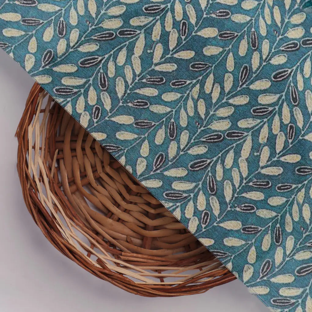Beautiful Valley Of Leaves With Blue Digital Printed Fabric - Pure Muslin – pm 0 ta 05994 110 dcopy