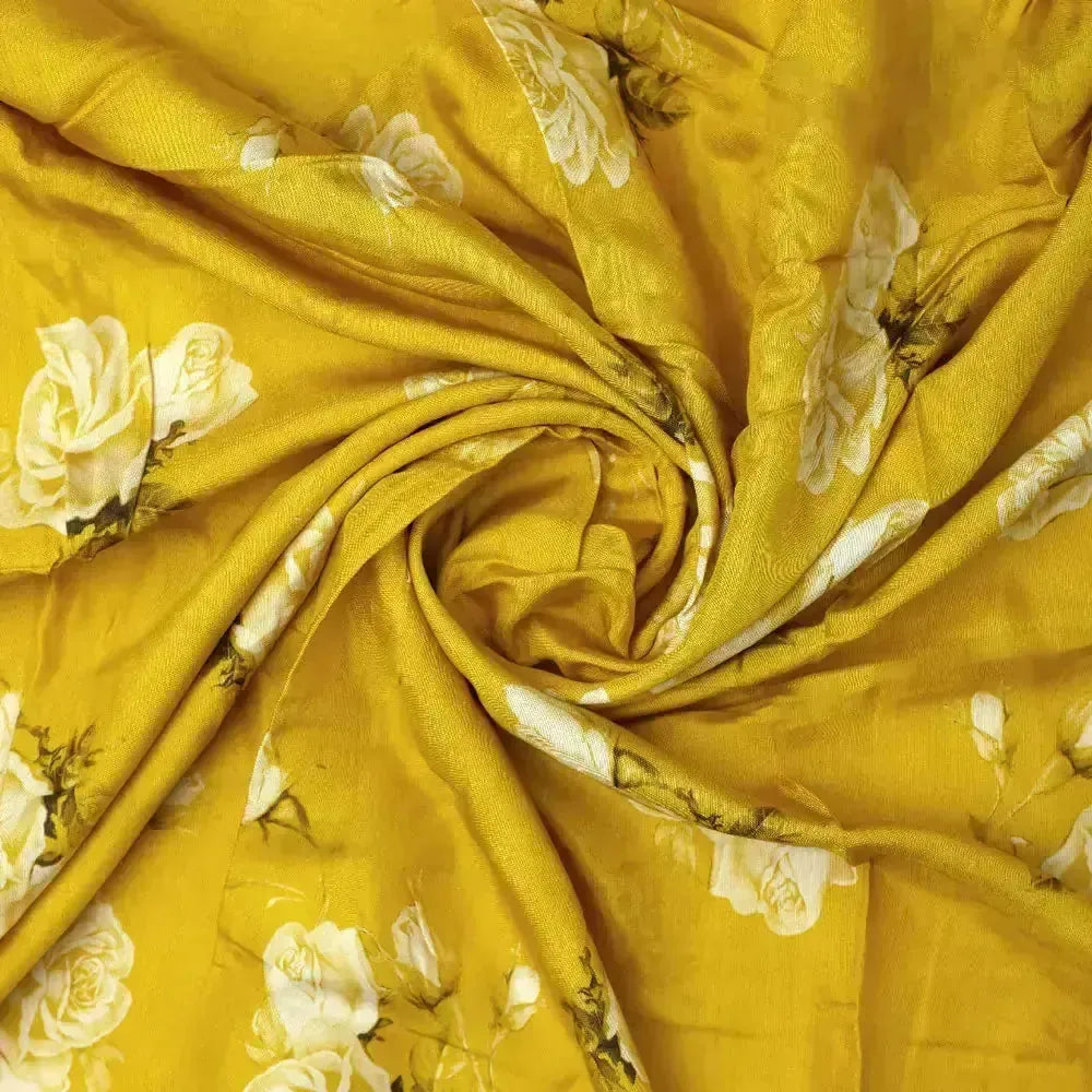 Lemon Yellow Flower Allover Digital Printed Fabric - Pure Muslin – pm 0 ta06831 p8 151 a