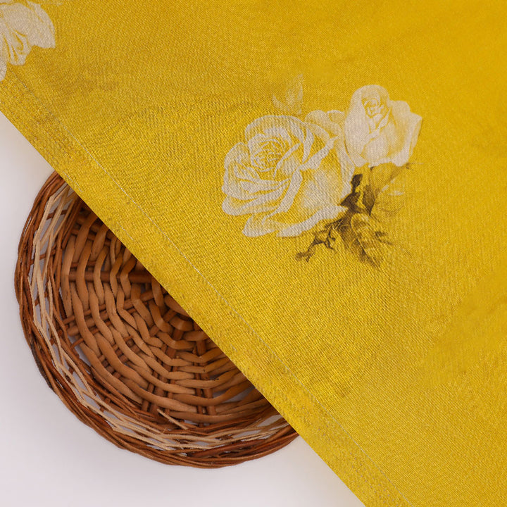 Lemon Yellow Flower Allover Digital Printed Fabric - Pure Muslin