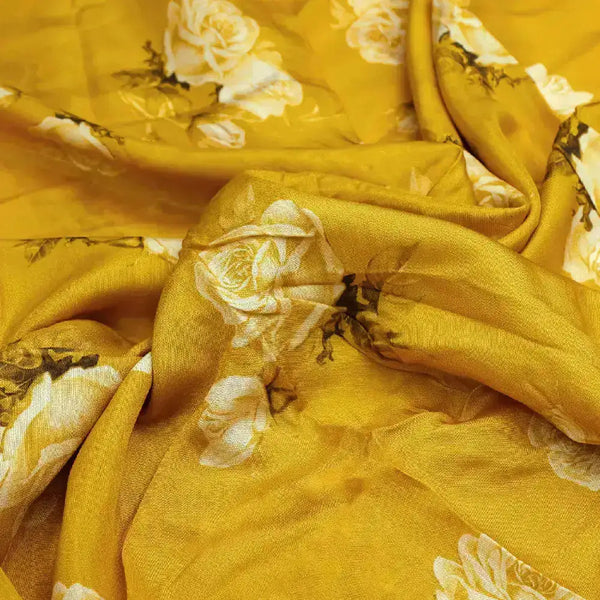 Lemon Yellow Flower Allover Digital Printed Fabric - Pure Muslin – pm 0 ta06831 p8 151 c
