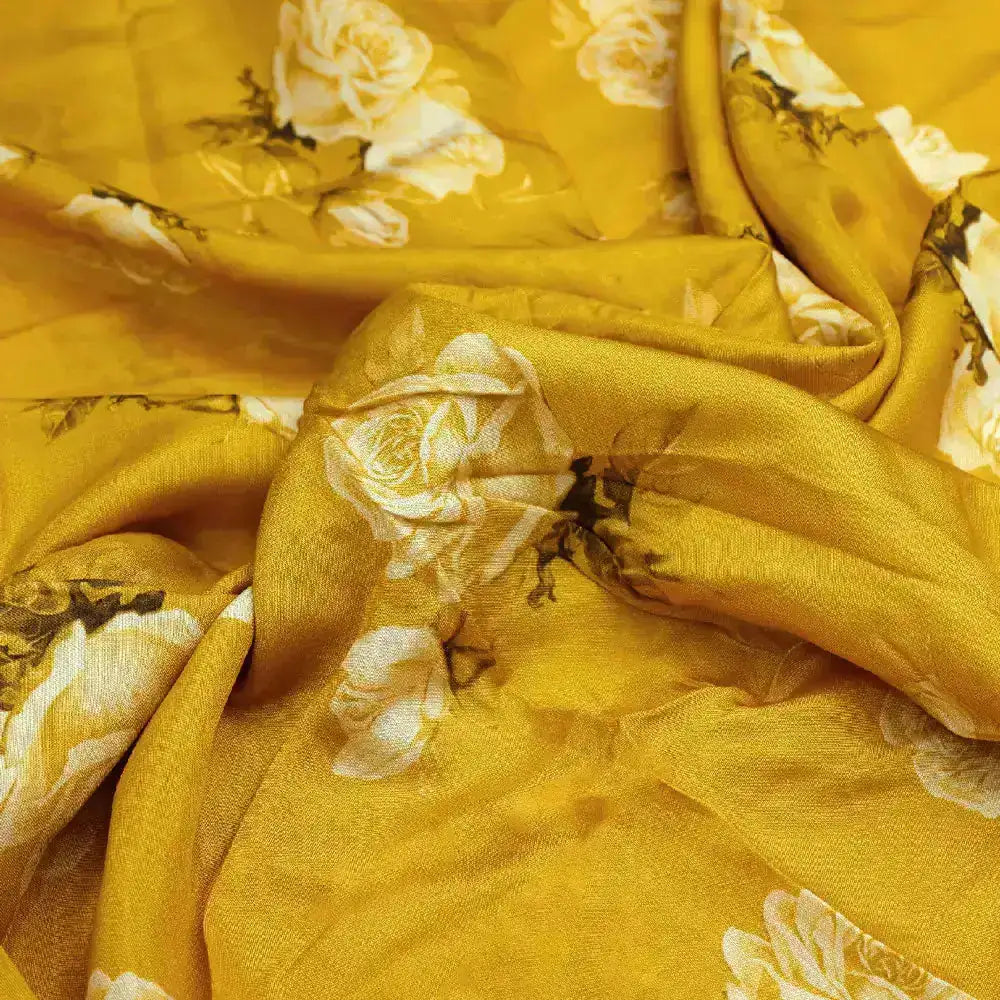 Lemon Yellow Flower Allover Digital Printed Fabric - Pure Muslin – pm 0 ta06831 p8 151 c
