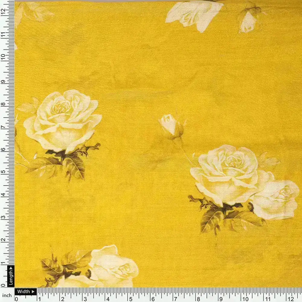 Lemon Yellow Flower Allover Digital Printed Fabric - Pure Muslin – pm 0 ta06831 p8 151 d