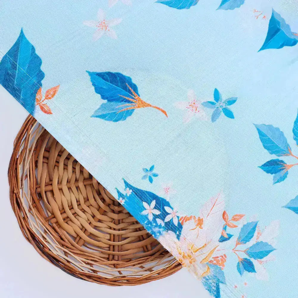 Flower On Ocean Blue Digital Printed Fabric - Pure Muslin – pm 0 ta07233 p1 110 b