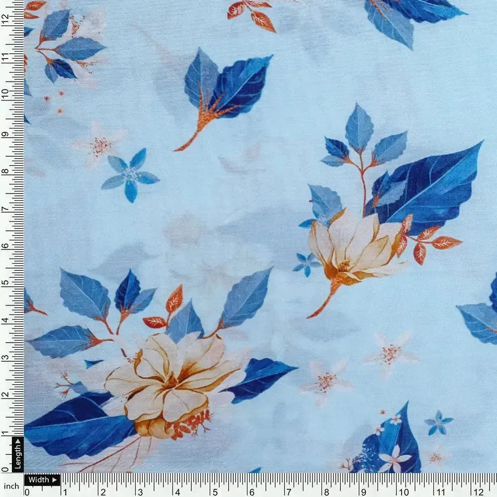 Flower On Ocean Blue Digital Printed Fabric - Pure Muslin – pm 0 ta07233 p1 110 d