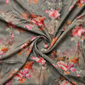 Painted Flower Bunch On Grey Palate Digital Printed Fabric  - Pure Muslin – pm 0 ta07309p3 110 c