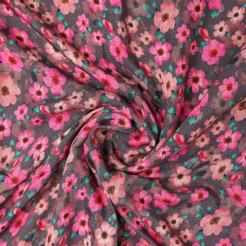 Classy Pink and Gray Floral Pure Muslin Digital Printed Fabric – pm 0 ta08551 110 a