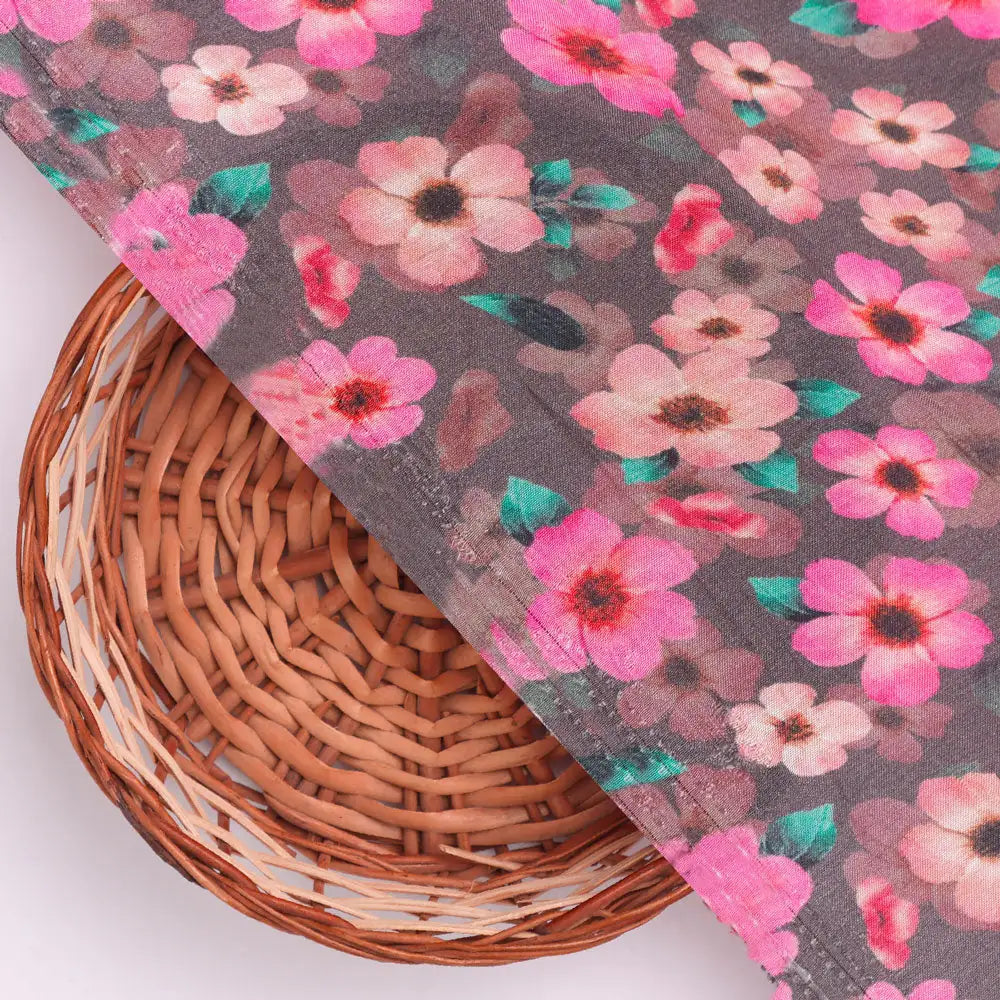 Classy Pink and Gray Floral Pure Muslin Digital Printed Fabric – pm 0 ta08551 110 b