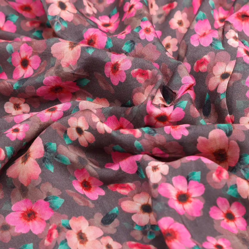 Classy Pink and Gray Floral Pure Muslin Digital Printed Fabric – pm 0 ta08551 110 c
