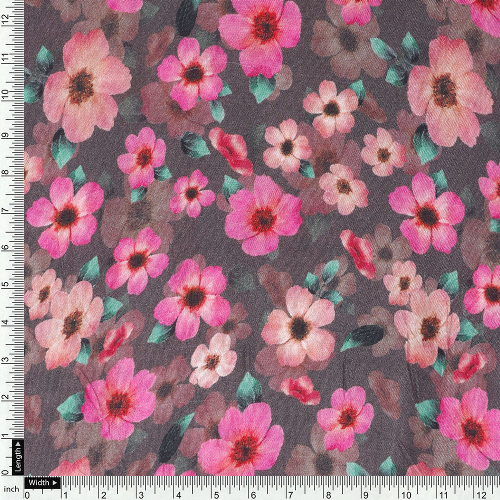 Classy Pink and Gray Floral Pure Muslin Digital Printed Fabric