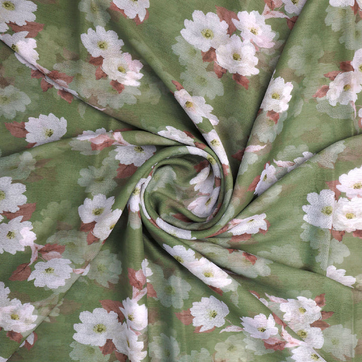 Gorgeous green and white digital printed chiffon fabric by FAB VOGUE Studio