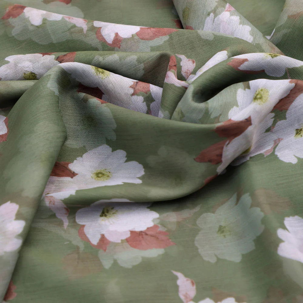 Gorgeous green and white digital printed chiffon fabric by FAB VOGUE Studio – poch 0 ta08334p4 108 c