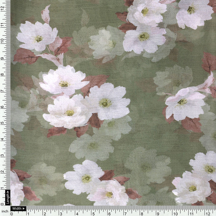 Gorgeous green and white digital printed chiffon fabric by FAB VOGUE Studio
