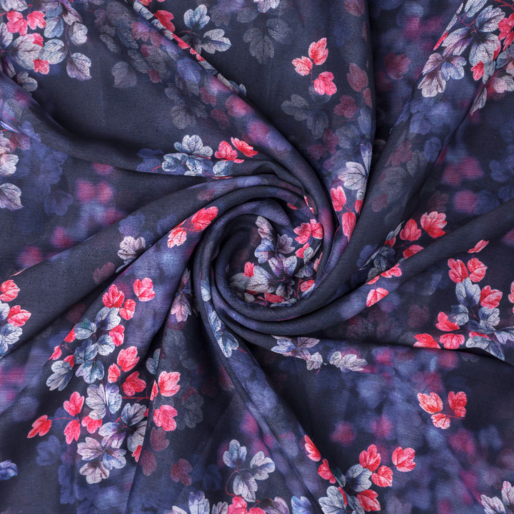 Classy Blue Floral Chiffon Digital Printed Fabric