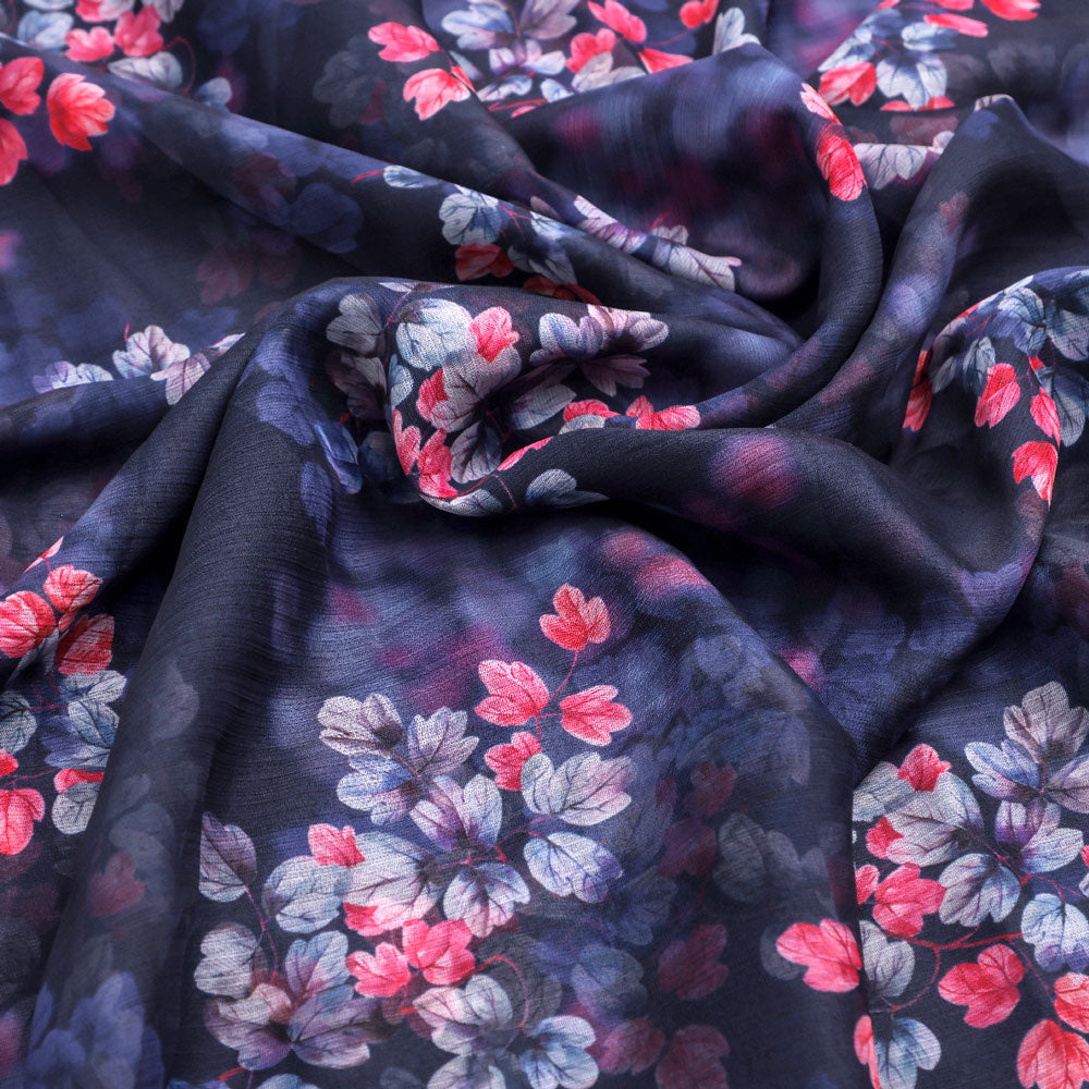 Classy Blue Floral Chiffon Digital Printed Fabric