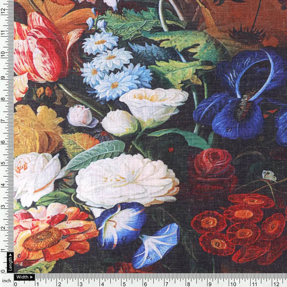 Gorgeous digital printed cotton fabric with damask pattern in black and multicolor – poco 0 ta0025 108 d
