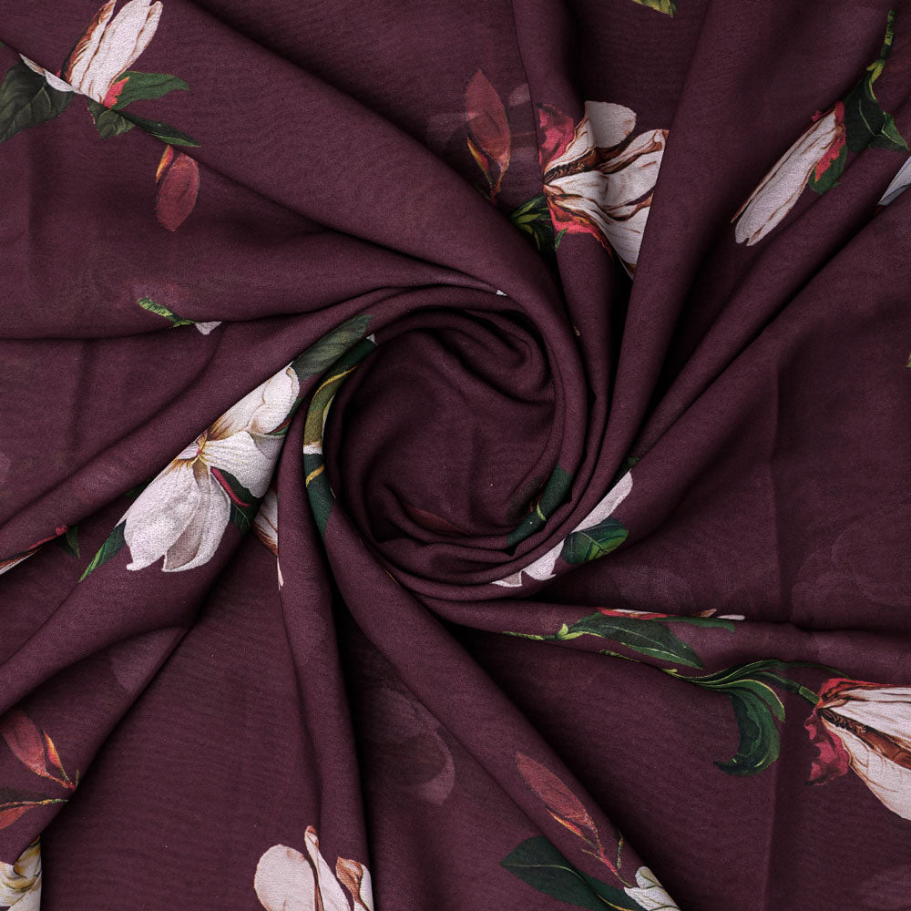 Floral Digital Printed Georgette Fabric in Brown