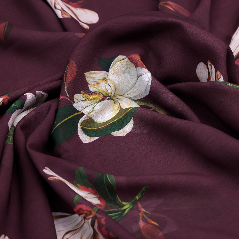 Floral Digital Printed Georgette Fabric in Brown – pog 0 ma05154 110 c