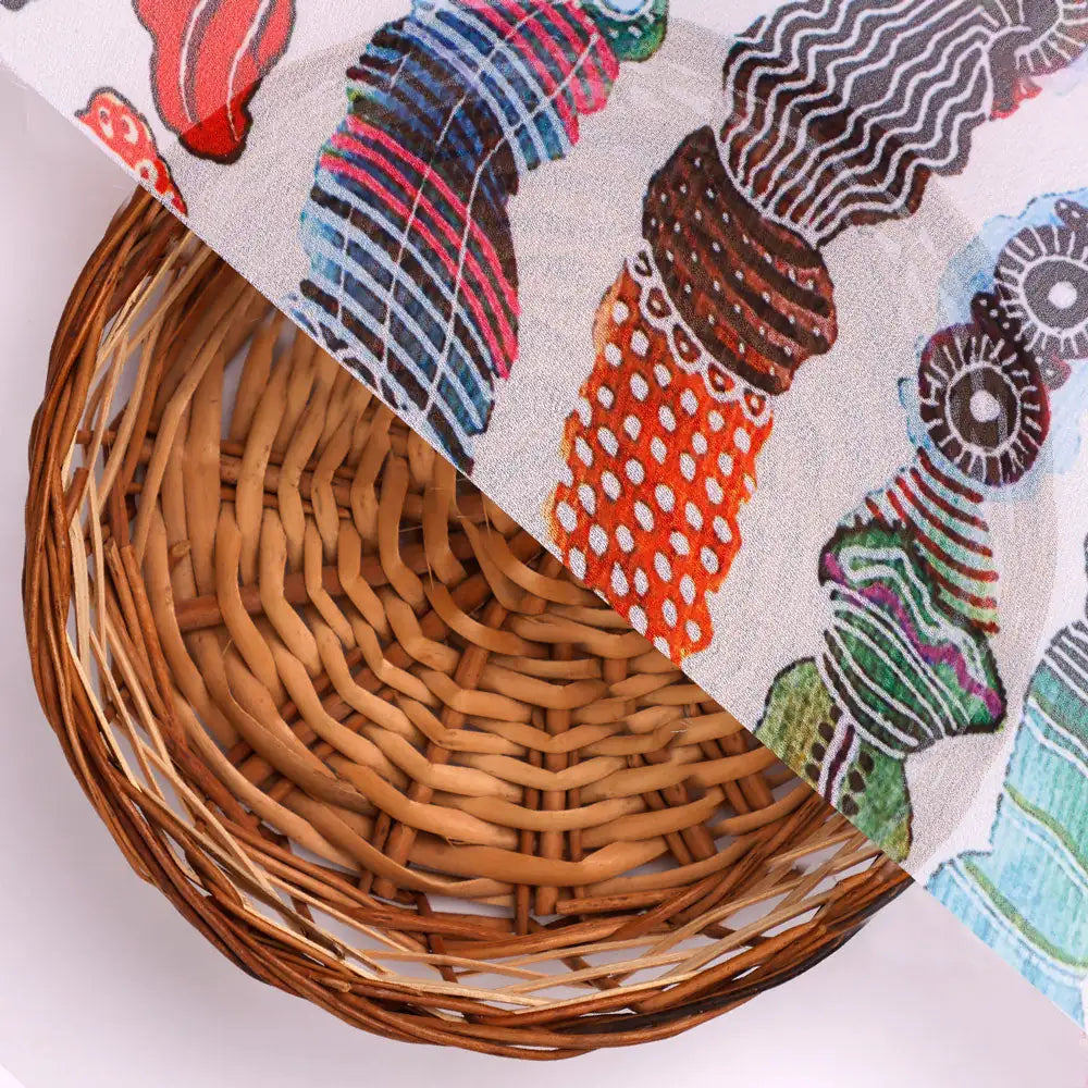 Classy Cream and Multicolor Georgette Digital Printed Fabric with Strips and Waving Design – pog 0 ta01038 110 b