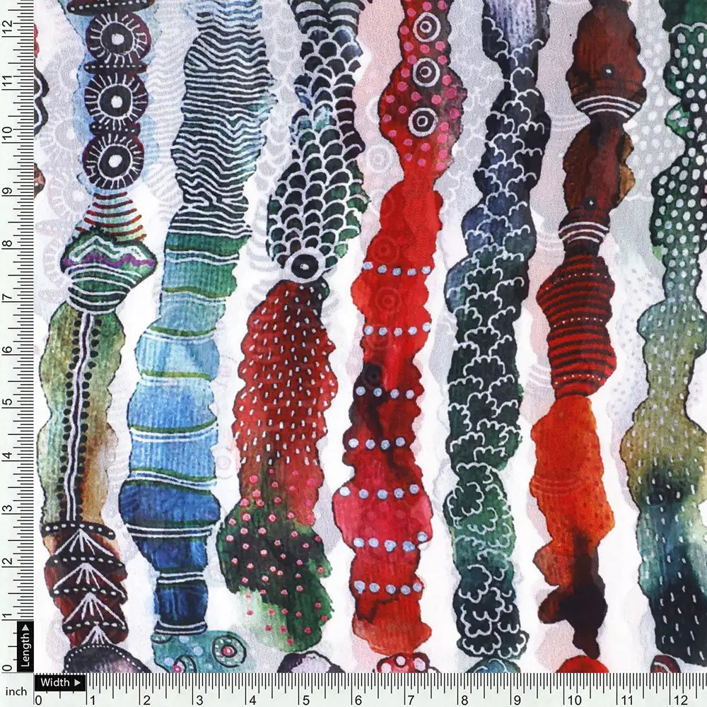 Classy Cream and Multicolor Georgette Digital Printed Fabric with Strips and Waving Design – pog 0 ta01038 110 d